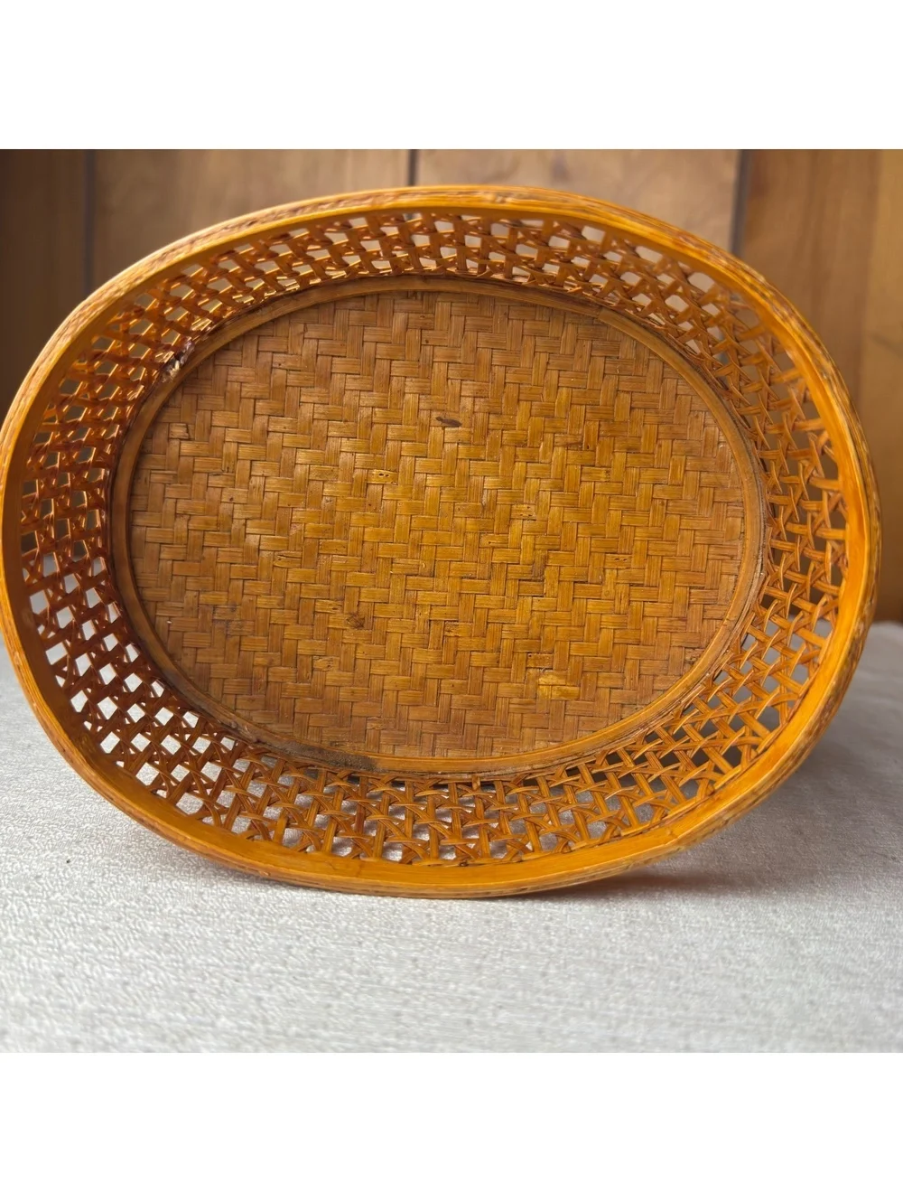 Vintage Shanghai Handicrafts Wicker Basket Lidded Oval Chinese Rattan Box